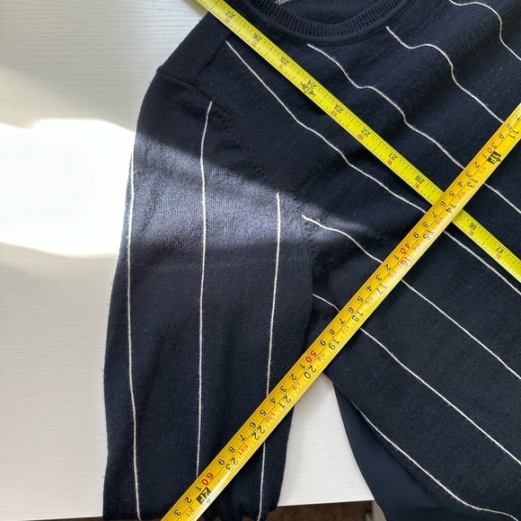 WOMENS SANDRO Paris. Merino Wool . BLUE/WHITE V-BACK LONG SLEEVE KNIT TOP SZ M - Picture 9 of 9